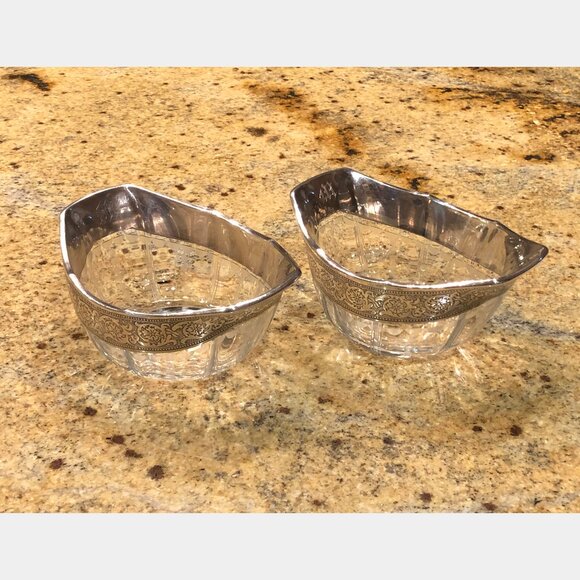 Pair Of Heisey Cut Glass Bowls With Sterling Silver Overlay - Picture 2 of 7